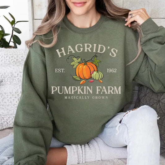 Hagrid's Pumpkin Patch Sweatshirt, Pumpkin Patch Shirt, Retro Halloween T-Shirt, Fall Sweatshirt, Wizard Tee, Autumn Fall Halloween Thanksgiving Sweatshirt, Pumpkin Fall Sweatshirt, Spooky Season T-Shirt, HP Fan Giftstyle{n002}2