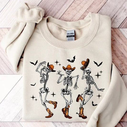 Halloween Dancing Skeleton Sweatshirt Western Halloween Cow Sweatshirt Halloween Cowboy Shirt Halloween Tee Halloween Cow Halloween Tee  T-shirt, sweater and Hoodie
