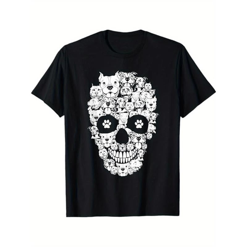 Halloween Funny Pitbull Dog Skull Pittie Skeleton Silhouette T-Shirt, 100% Cotton, Gift for Men Women Dad Mom Friends, S-XXXL, Black made in usa
