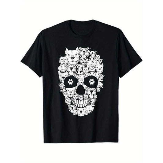 Halloween Funny Pitbull Dog Skull Pittie Skeleton Silhouette T-Shirt, 100% Cotton, Gift for Men Women Dad Mom Friends, S-XXXL, Black made in usa