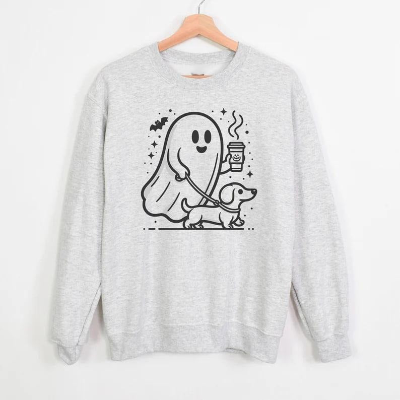 Halloween Ghost Sweatshirt, Dachshund Halloween Sweater, Spooky Ghost Shirt, Halloween Dog Sweatshirt, Spooky Season, Weenie Dog, Weiner Dogstyle{n002}2