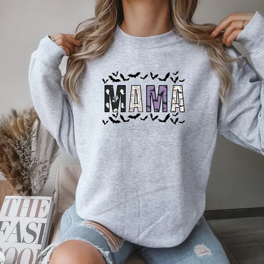 Halloween Mama Print with bats Crewneck Sweatshirt