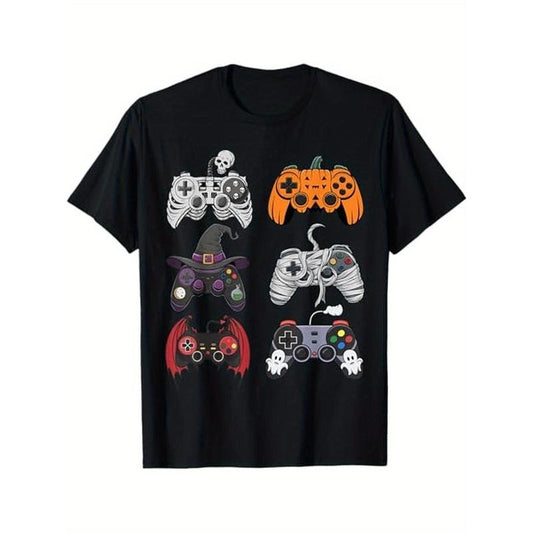 Halloween Skeleton Gaming Controllers Mummy Boys T-Shirt, 100% Cotton, Gift for Men Women Dad Mom Friends, S-XXXL, Black made in usa