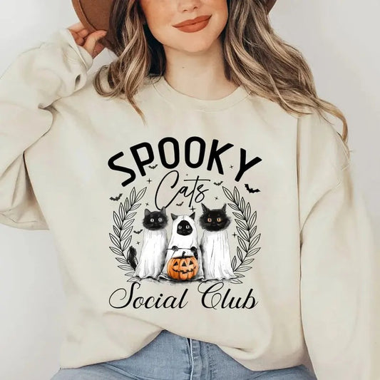 Halloween Spooky Cats Sweatshirt, Cat Ghost Shirts, Black Cat Social Club Sweatshirt, Black Cat Gifts, Black Cat Mom, Halloween Black Cat
