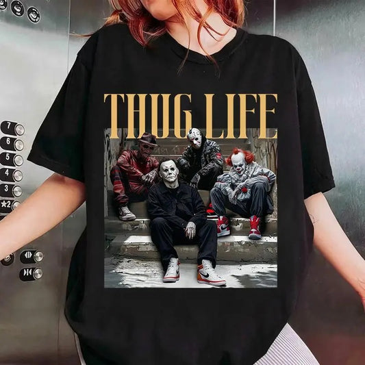 Halloween Thug Life Shirt, The Horror Characters Thug Life Halloween T Shirt, Unisex Short Sleeve Tee Top Womenswear