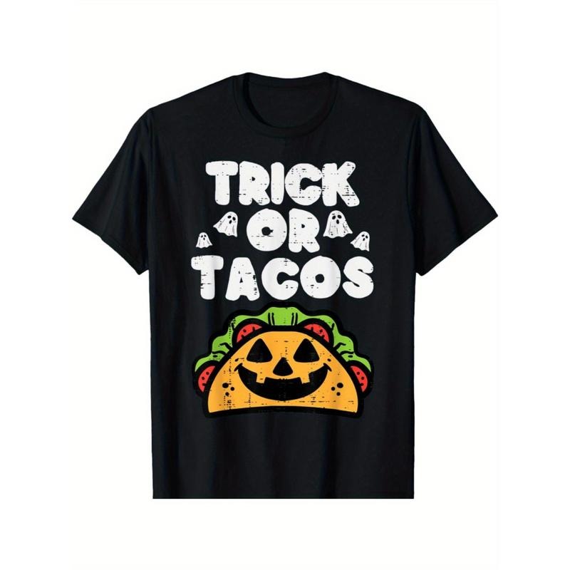 Halloween Trick Or Tacos Mexican Food Costume Men Women Kids T-Shirt Men's Breathable Cool Print Short Sleeve T-Shirt, Casual Streetwear Fashion, Round Neck, Suitable For Running, Fitness, And Daily Wear made in usa