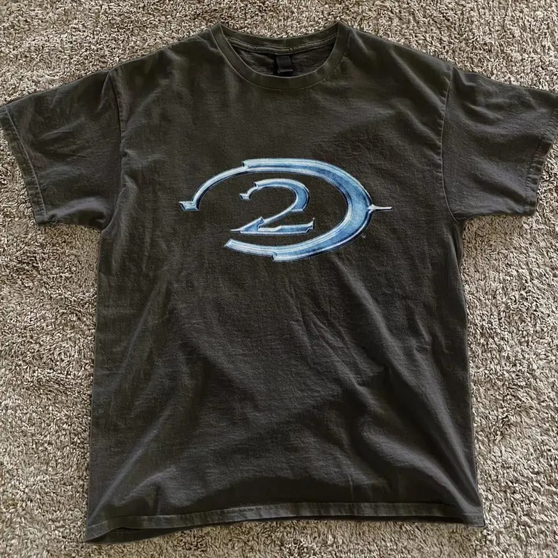 Halo 2 retro black tee blue logo Vintage Gaming Shirt Y2k ad campaign promo- vintage y2k tshirt  Tshirt Streetwear Tshirt Streetwear