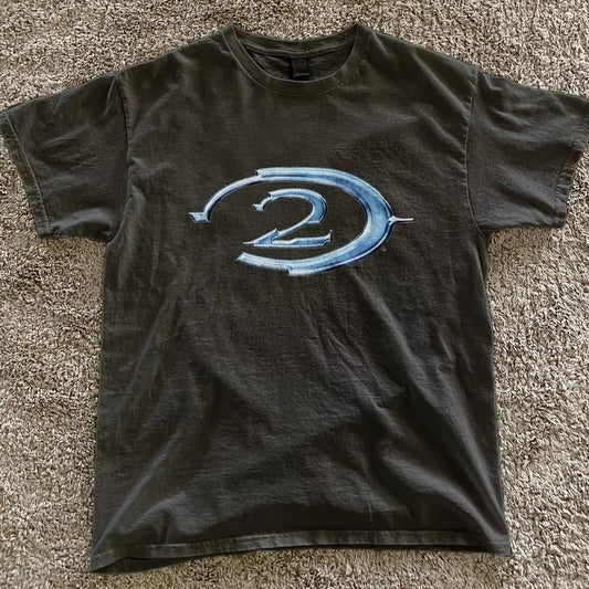 Halo 2 retro black tee blue logo Vintage Gaming Shirt Y2k ad campaign promo- vintage y2k tshirt  Tshirt Streetwear Tshirt Streetwear