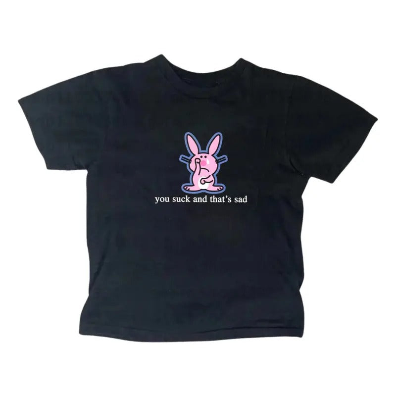 Happy Bunny You Suck And That Sad Baby Tee, Gothic Emo Girl, Scene Clothing 2000s, Casual Cotton Short Sleeve, Y2k Top Women Streetwear, Gift For Girlfriend