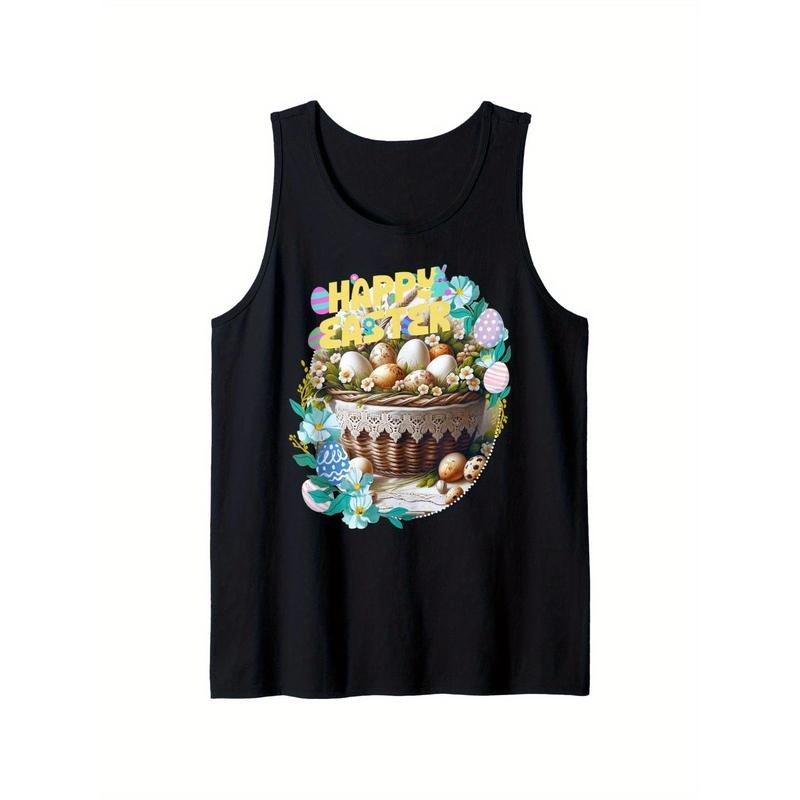 Happy Easter Tank Top, 100% Cotton, Fabric Weight 180G, Sports And Leisure, Comfortable Accompanying, XS-XXL, Black
