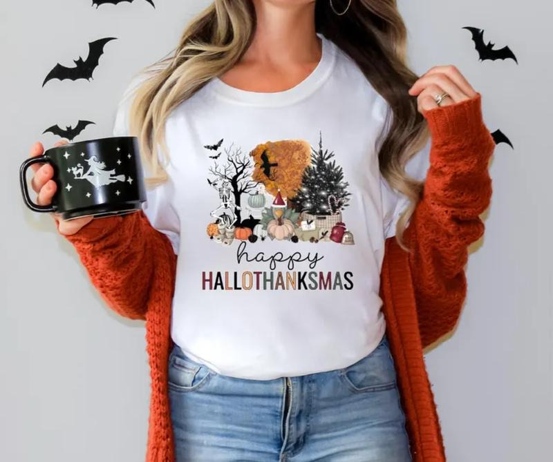 Happy Hallothanksmas Shirt, Happy Halloween Thanksgiving Christmas Shirt