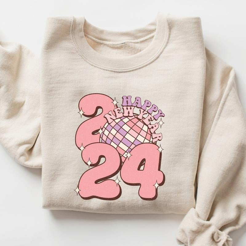 Happy New Year 2024 Sweatshirt - Retro Christmas Sweatshirt For Women