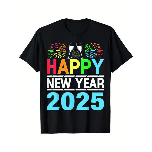 Happy New Year 2025 New Year's Eve Party - Fun 2025 New Year's Eve T-Shirt Sports Black Casual Suit Short Sleeve T-Shirt made in usa