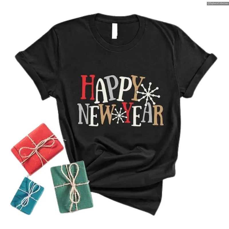 Happy New Year Christmas Shirt, New Year Eve's 2024 2025 Gift, Family Matching New Years Shirts, Xmas Party Holiday Cute Tee Gift , Global Trending Outfits