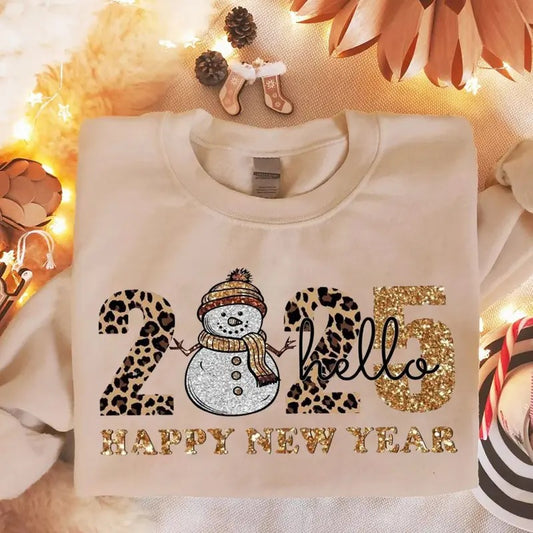 Happy New Year Sweatshirt Faux Glitter, Happy New Year 2025 Shirt, Girls New Year Trip Sweater, 2025 Holiday Sweatshirt, New Year Party Shirt, 2025 Shirt, Christmas Sweatshirt