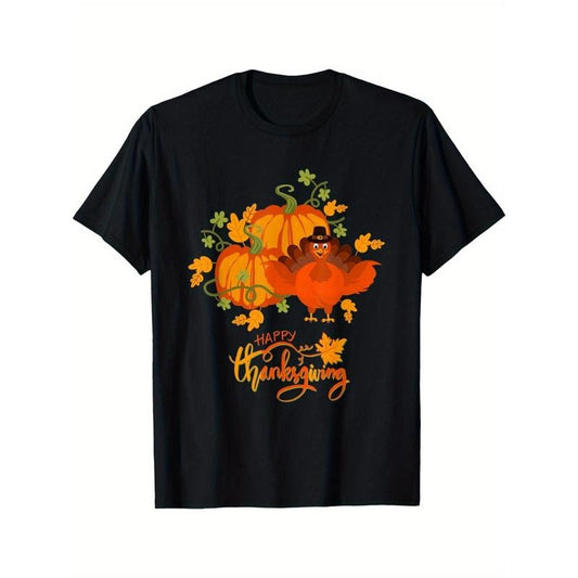"Happy Thanksgiving Day T-Shirt - Pumpkins and Turkey Graphic Tee for Men - Perfect for Holiday Celebrations" made in usastyle{n002}2