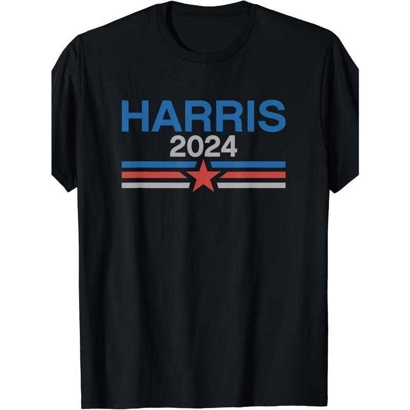 Harris 2024 Star And Stripes Kamala Harris 2024T Shirt T-shirt Casual Sports Men's Shirt Slim Short Sleeve, Casual Wear Made in USA