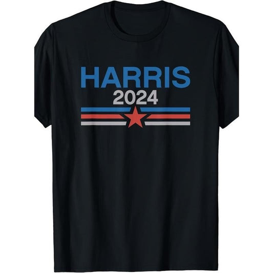 Harris 2024 Star And Stripes Kamala Harris 2024T Shirt T-shirt Casual Sports Men's Shirt Slim Short Sleeve, Casual Wear Made in USA