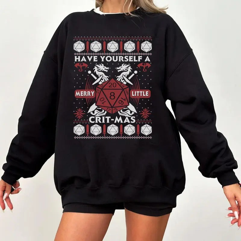 Have Yourself A CritMas Sweatshirt, Dungeons and Dragons Christmas Sweater, Merry Critmas Hoodie, DnD Shirts, DnD Christmas Gifts, Dungeon Master