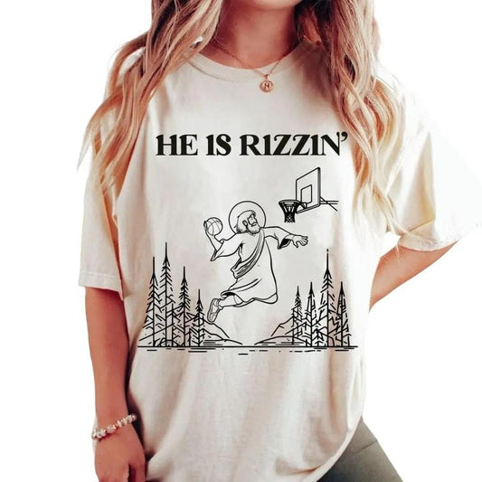 He Is Risen Funny Easter Shirt, Jesus Playing Basketball, Retro Y2k Christian Faith Religious Shirt, Christian Easter Tee, Unisex T-Shirt, Short Sleeve Tee Shirt, Cool Gifts For Women, Gifts For Birthday Mothers Day