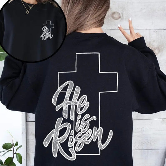 He Is Risen, Faux Lace, Girly, Cross, Coquette, Christian, Jesus, Gospel, Faith, Saved Sweatshirt, Crew Neck, Women's, Crewneck
