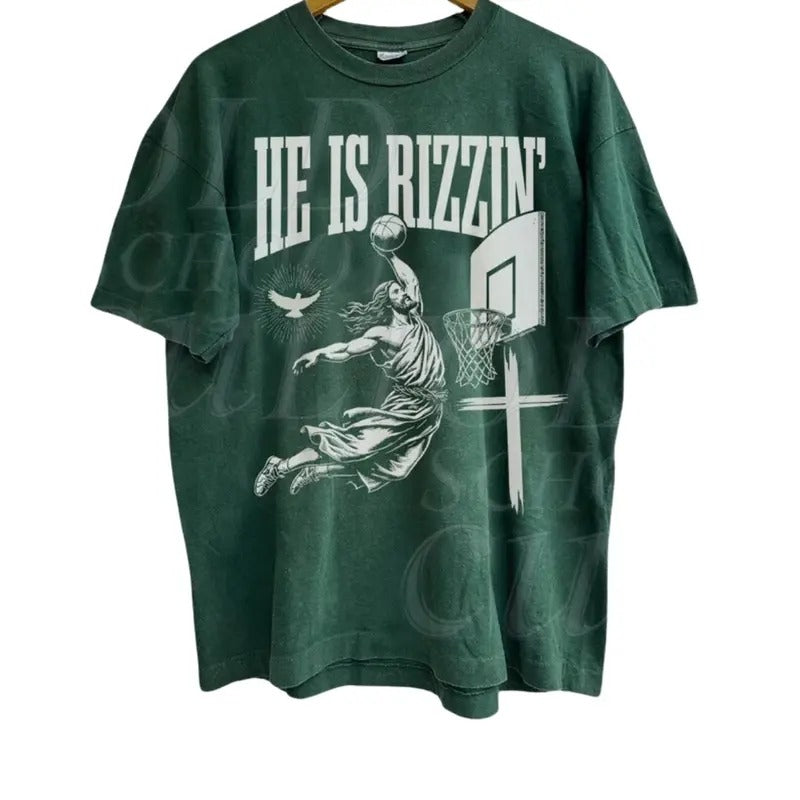 He Is Rizzin' Vintage 90s Shirt, Christian Easter Shirt, Easter Gift, Jesus Playing Basketball, gift for him, gift for her Top Womenswear