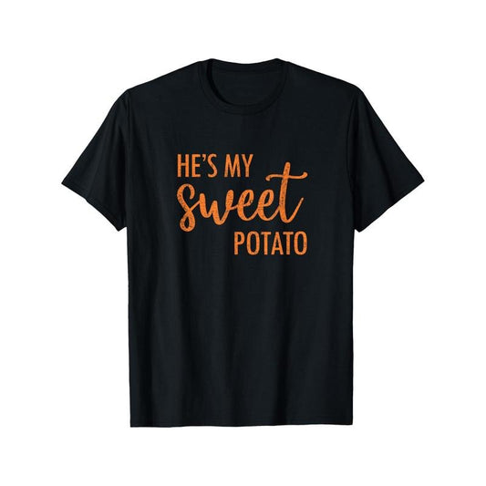 He's my sweet potato, I'm a Thanksgiving Valentine T-shirt, black casual short-sleeved men's sports T-shirt Made in USA