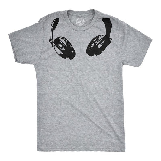 Headphones Around The Neck T Shirt Cool Music Rock and Roll DJ Tee Mens Funny T Shirts Cool Tees Soft Stylish Casual Menswear Funny Light Grey