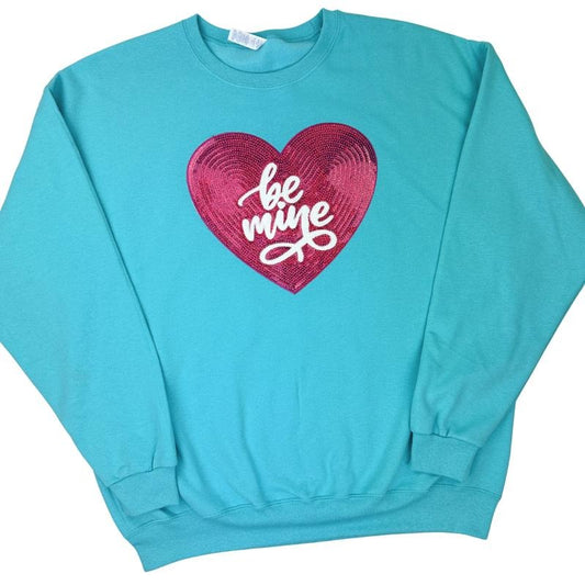 Heart Be Mine Patch Gildan Sweatshirt -- SCUBA BLUE