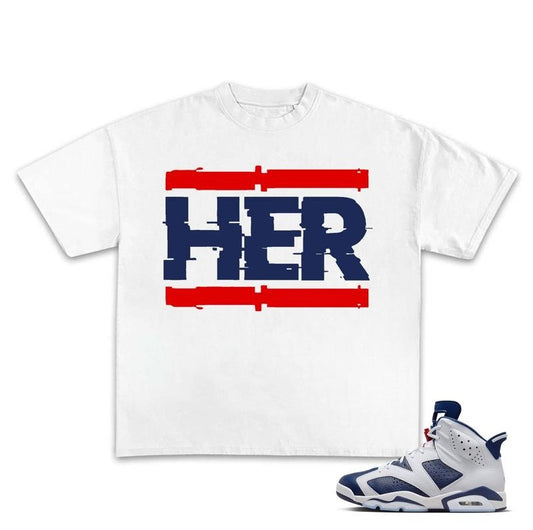 Her Shirt To Match Sneaker, 6S White And Midnight Navy Unisex Shirt Hiphop Rap Tee, Streetwear Y2K Shirt Cotton Menswear Top