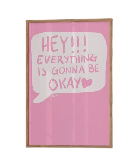 Hey!! Everythings Gonna Be Ok, Cute Pastel Art, Trendy Room Decor, Dopamine Wall Art, Gifts For Teen Girl Her Bedroom Decor, Poster Prints No Frame, Home Decoration, Large Wall Art, Gifts For Birthday Christmas