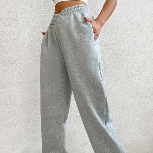 High Waisted Crossover Sweatpants Baggy Athletic Joggers Y2K Casual Yoga Fall Pants with Pockets