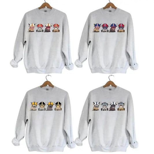 Highland Cow Football Sport Grey Team Football  Lovers Gift Unisex Crewneck Hoodie Sweatshirt