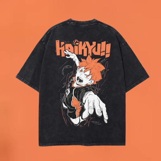 Hinata Shoyo Washed Oversized T-Shirt, Haikyuu Haikyu Anime Washed Heavy Cotton Special Graphic Tee