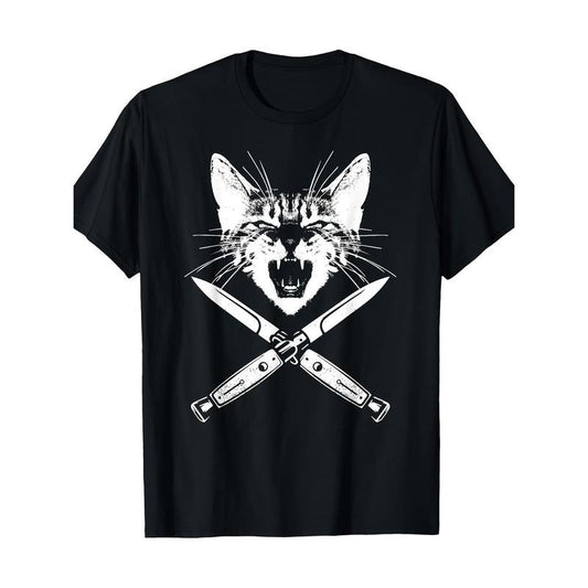 Hissing Cat with Cross Spring Kitten Paw T-shirt- 220g  made in usa
