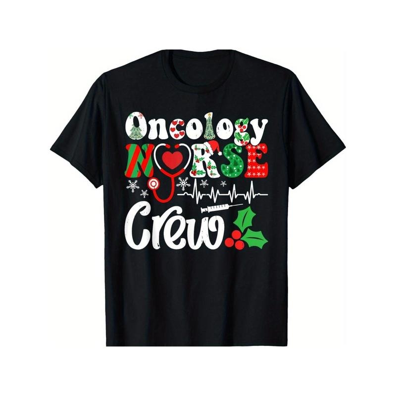 Holiday Xmas Oncology Nurse Crew Christmas Squad T-Shirt for Men Women, Christmas Halloween New year Thanksgiving day Gift for Men Women Dad Mom Friend, Unisex Soft Fabric 100% cotton Black Tee Made in USA