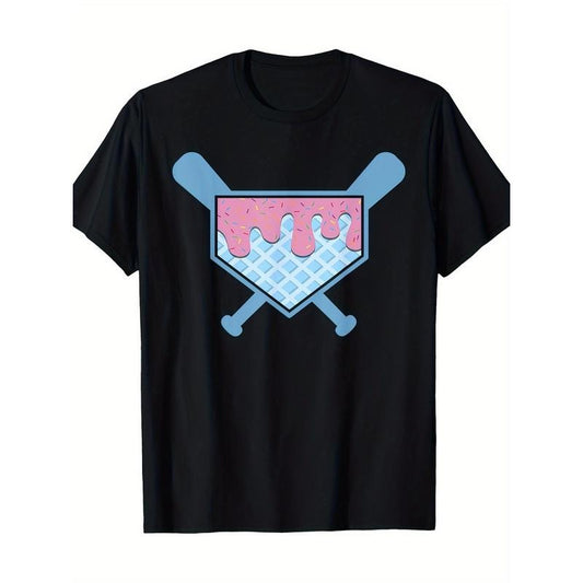 Home Plate Drip T-Shirt - Fun Ice Cream Softball &amp; Baseball Design, 220g Men's Tee, Casual Wear For Sports Fans made in usa