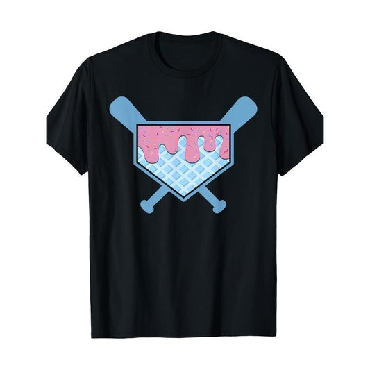 Home Plate Drip T-Shirt- Fun Ice Cream Softball& Baseball Design, Street Casual Round Neck Tee Men's Tee, Casual Wear for Sports Fans made in usa
