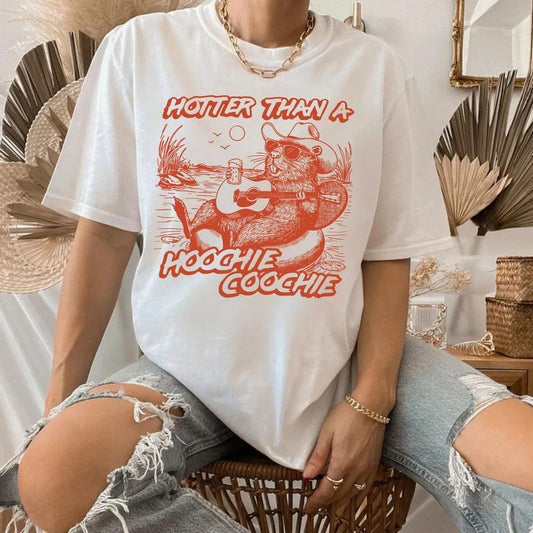 Hoochie Coochie Shirt Hotter Than A Hoochie Coochie TShirt 90s Country Music Shirt For Women Ladies Cute Beaver Shirt Beach Summer Theme Unisex Tee