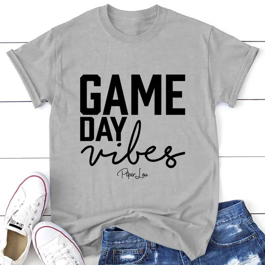 Game Day Vibes Apparel, Proudly Printed In The USA, Tee / Tank / V Neck Gray / White / Blue / Hot Pink, #sassy #cute #blackprint #sports