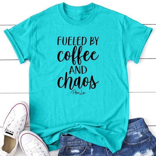 Fueled By Coffee And Chaos Apparel, Proudly Printed In The USA, Tee / Tank / V Neck Gray / White / Blue / Hot Pink, #sassy #cute #blackprint