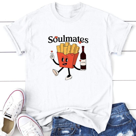 Soulmates Wine Apparel, Proudly Printed In The USA, Tee / Tank / V Neck Gray / White / Blue / Hot Pink, #sassy #cute #blackprint