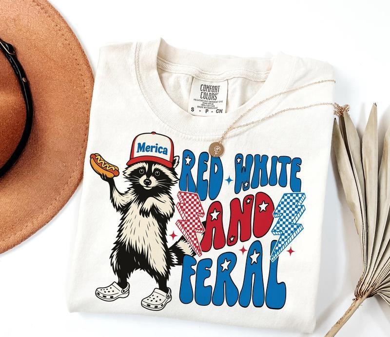 Hotdog Raccoon America  Red White And Feral Shirt, Funny USA Shirt, Funny Raccoon Shirt , 4th Of July Tee, American Flag Patriotic Tee Top