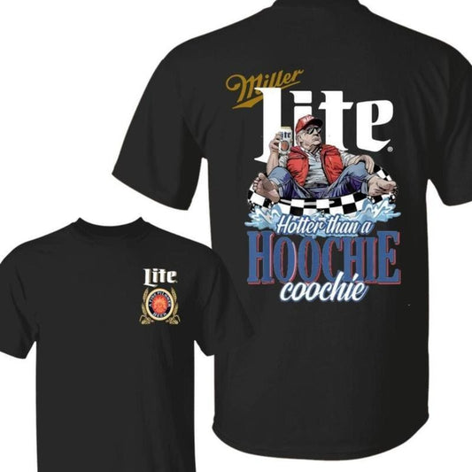 Hotter Than A Hoochie Trump Coochie with Miller Lite Beer, 4th of July Independence Day, Casual Cotton Menswear Top T-Shirt