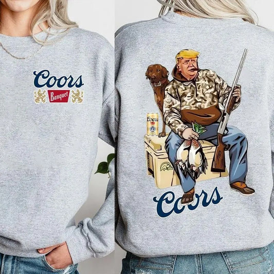 Hunter Trump With Coors Banquet Beer Hoodie Sweatshirt T-shirt, Full Sizes and Colors Trump and Your Hunt Dog Shirt