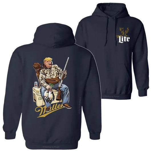 Hunter Trump With Miller Lite 2 Siders Hoodie Sweatshirt T-shirt, Miller Lite Trump Duck Hunting, Trump and Your Hunt Dog, Hunting Season, All Colors Hoodie for Men And Women