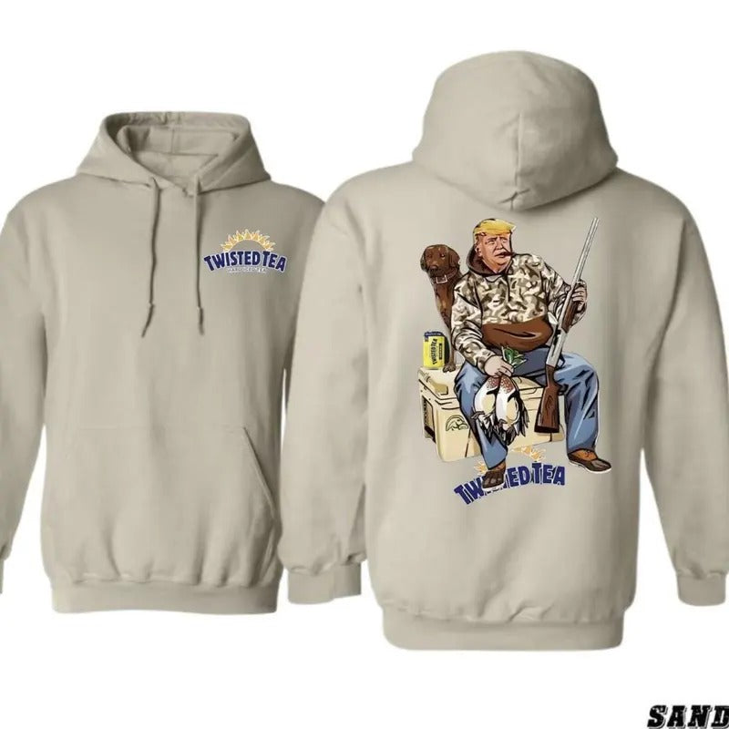 Hunter Trump With Twisted Tea 2 Siders Hoodie Sweatshirt T-shirt, Twisted Tea Trump Duck Hunting, Trump and Your Hunt Dog, Hunting Season, All Colors Hoodie for Men And Women