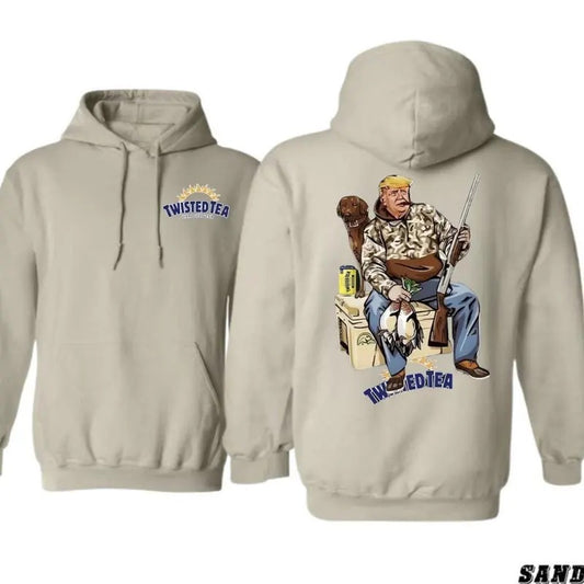Hunter Trump With Twisted Tea 2 Siders Hoodie Sweatshirt T-shirt, Twisted Tea Trump Duck Hunting, Trump and Your Hunt Dog, Hunting Season, All Colors Hoodie for Men And Women