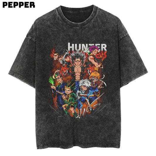 HxH Squad Vintage Washed Shirt, Anime Shirt, HxH Squad Merch, HxH Squad Shirt, Anime HxH Squad Shirt, Anime HxH Squad Merch, Anime Graphic Tshirt, Gift For Fan Anime Top Menswear Underwear Streetwear Tropical Crewneck Round Neck Shortsleeve T-Shirt Casual