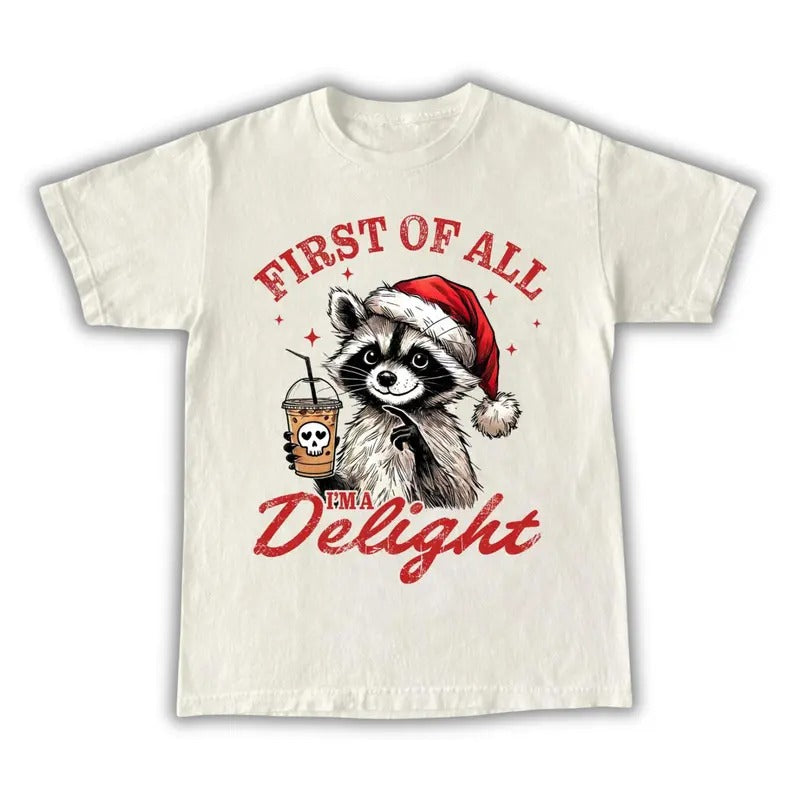 I Am A Delight Christmas Raccoon Shirt, Funny Christmas, Happy Holiday Christmas Shirt, Racoon Possum Shirt Funny Animal Tee